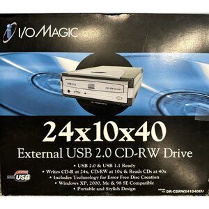 I/O MAGIC 24x10x40 External USB 2.0 CD-RW Drive Certified Hi Speed USB - New